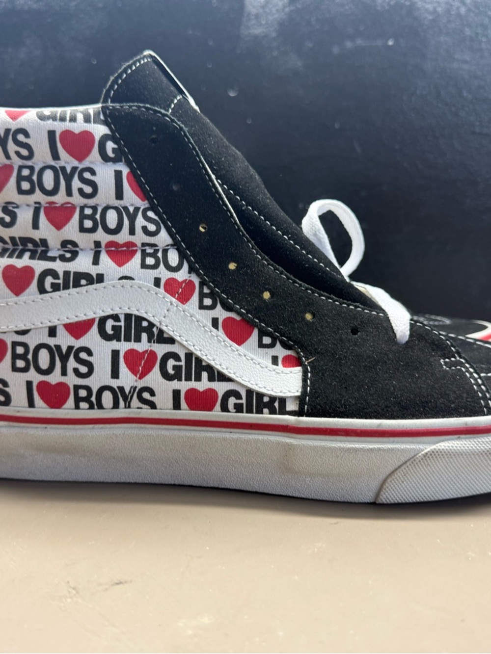 New Men's Vans SK8-Hi I Heart Black True White "I Love ❤️ Boys/❤️Girls" M10